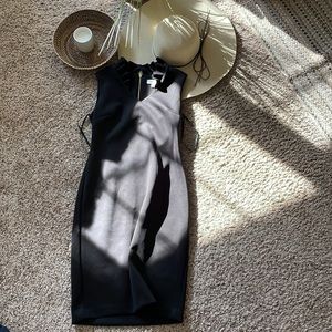 Calvin Klein size 4 all black dress with ruffles on neckline